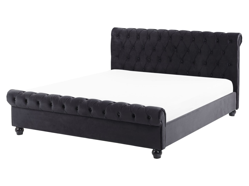 Lit double en tissu noir 160x200