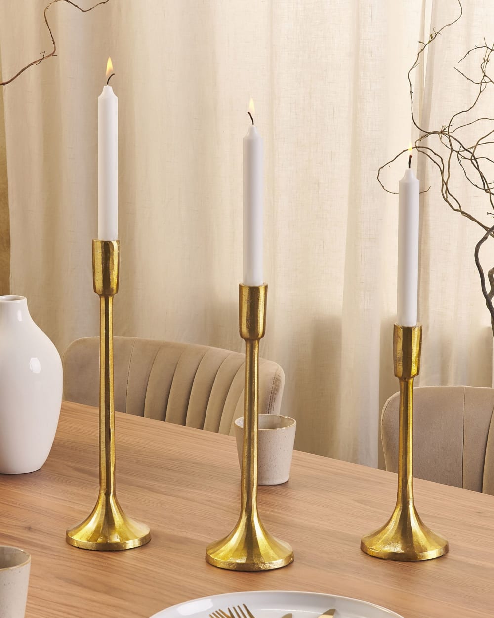 Lot de 3 bougeoirs 36 cm métal doré — vue 3
