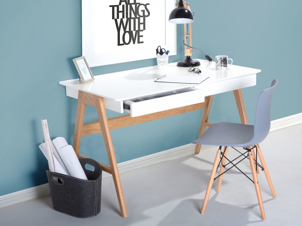 Table de bureau 120 cm 70 cm avec tiroirs blanc