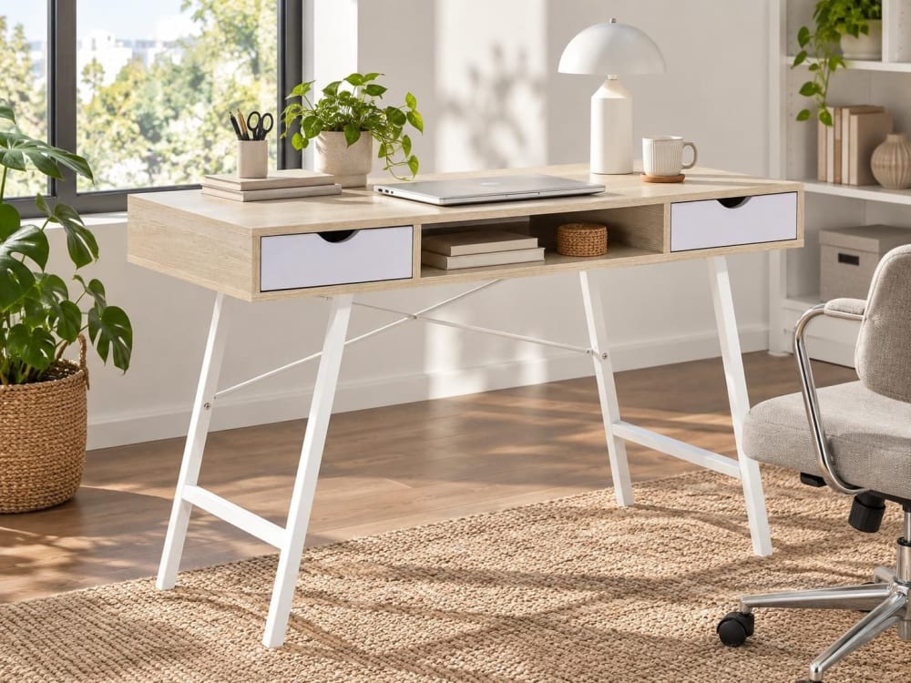 Table de bureau 120 cm 48 cm avec tiroirs marron clair