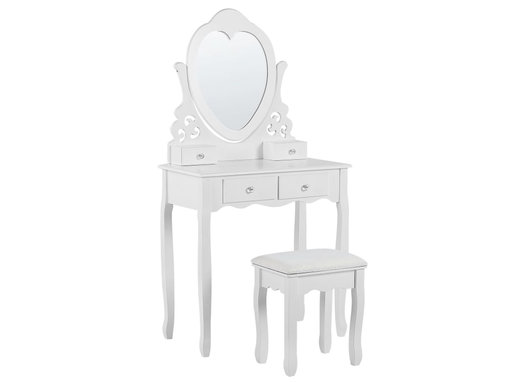 Coiffeuse avec miroir et tabouret blanc