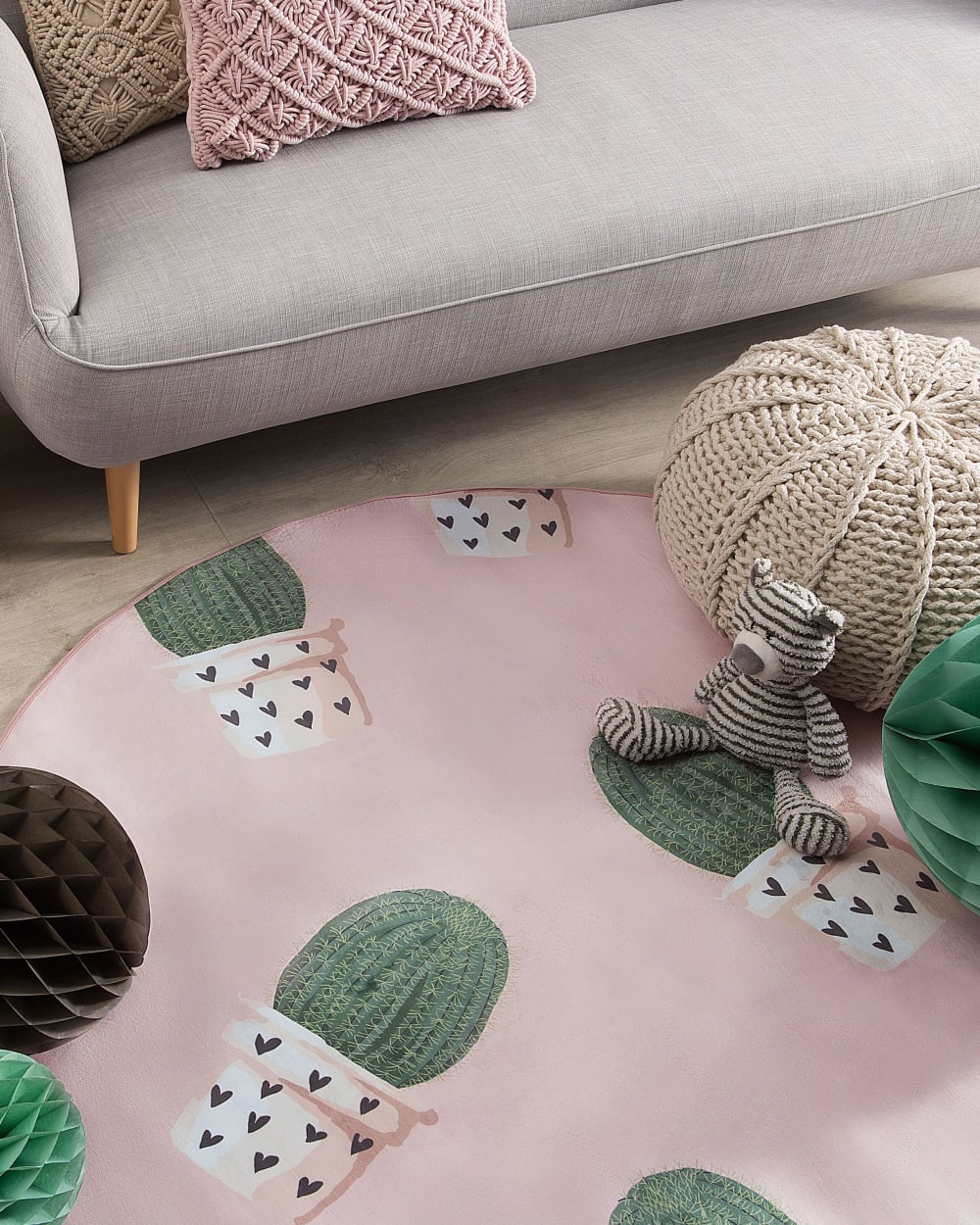 Tapis enfant en tissu rose 120x120cm — vue 3