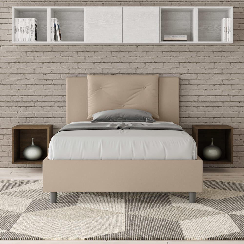 Letto una piazza e mezza senza rete 120x200 similpelle tortora -