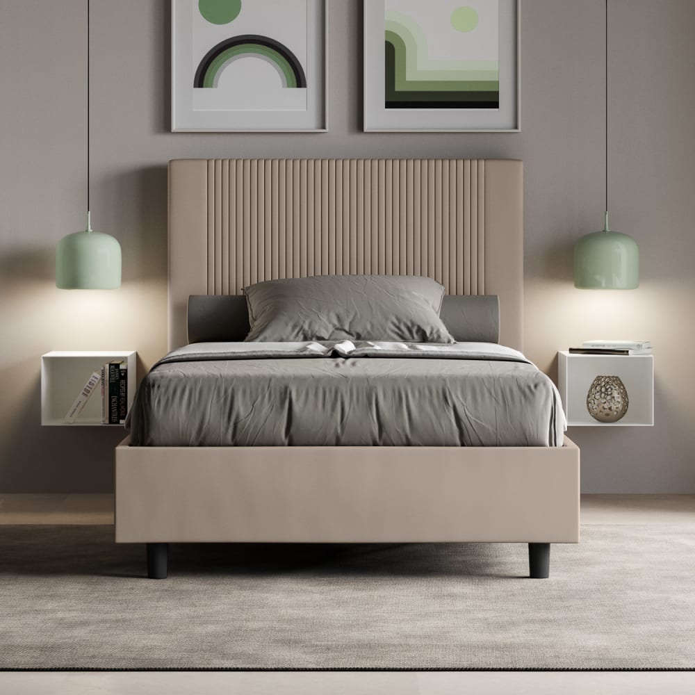 Letto una piazza e mezza senza rete 120x200 similpelle tortora -