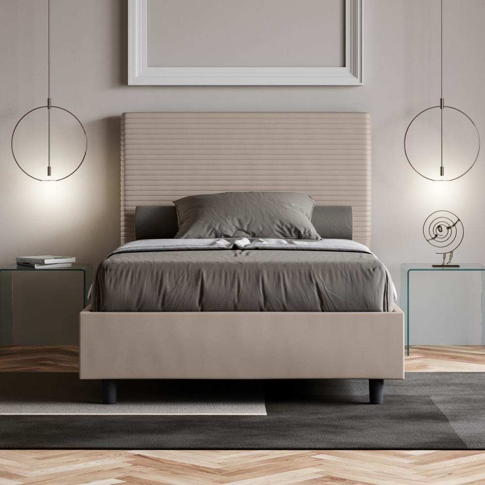 Lit sans sommier rembourré 120x190 similicuir taupe