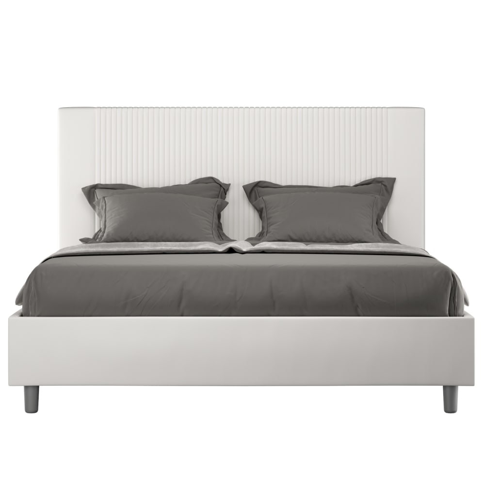 Letto matrimoniale con rete 160x210 similpelle bianco - Modello Contemporaneo - Bianco - PVC - Cloruro di polivinile