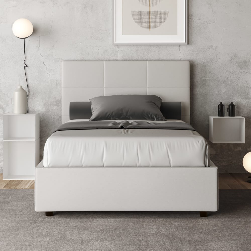 Lit sans sommier rembourré 120x210 similicuir blanc