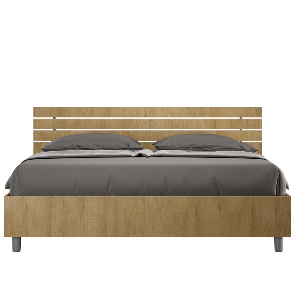 Letto matrimoniale contenitore 160x190 effetto legno quercia natura - Modello Contemporaneo - Marrone - Pannello di particelle
