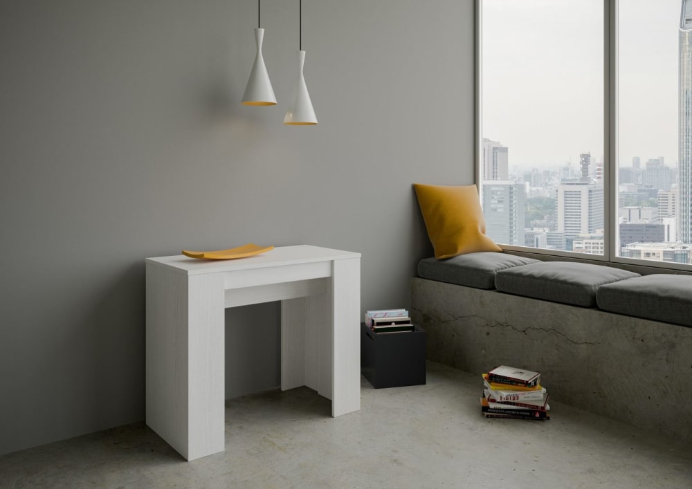 Console extensible 90x48/204 cm effet bois frêne blanc