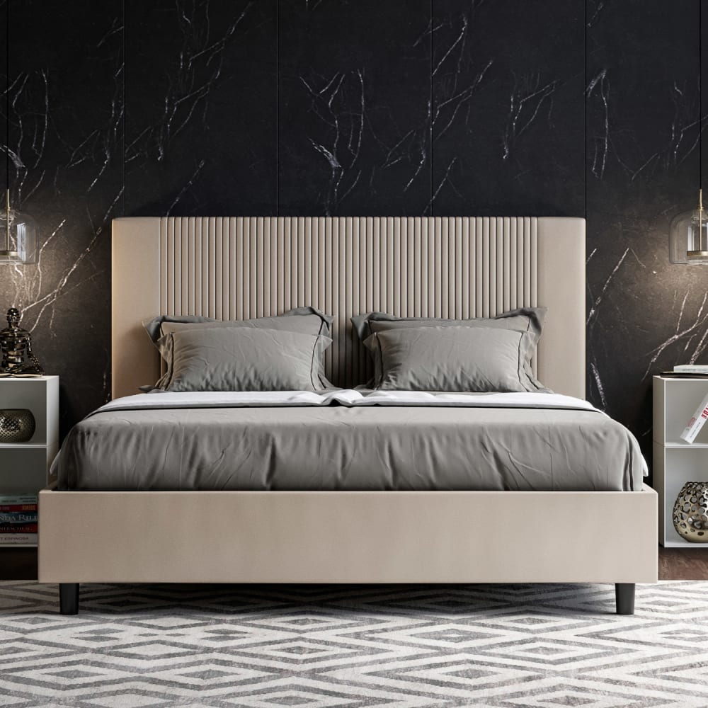 Letto matrimoniale con rete 160x190 similpelle tortora - Ityhome