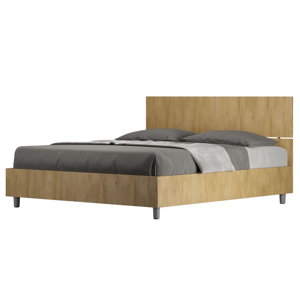 Letto matrimoniale contenitore 160x190 effetto legno quercia natura - Modello Contemporaneo - Marrone - Pannello di particelle