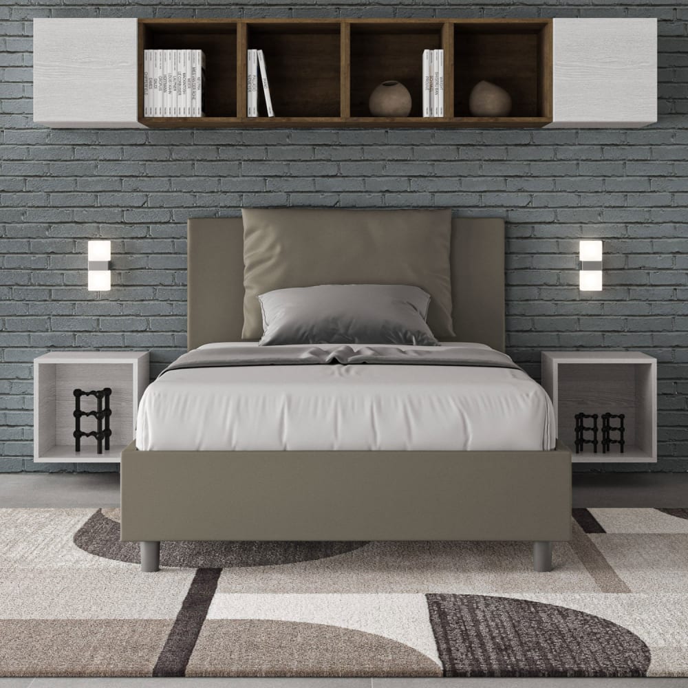 Lit avec sommier rembourrée 120x210 similicuir cappuccino