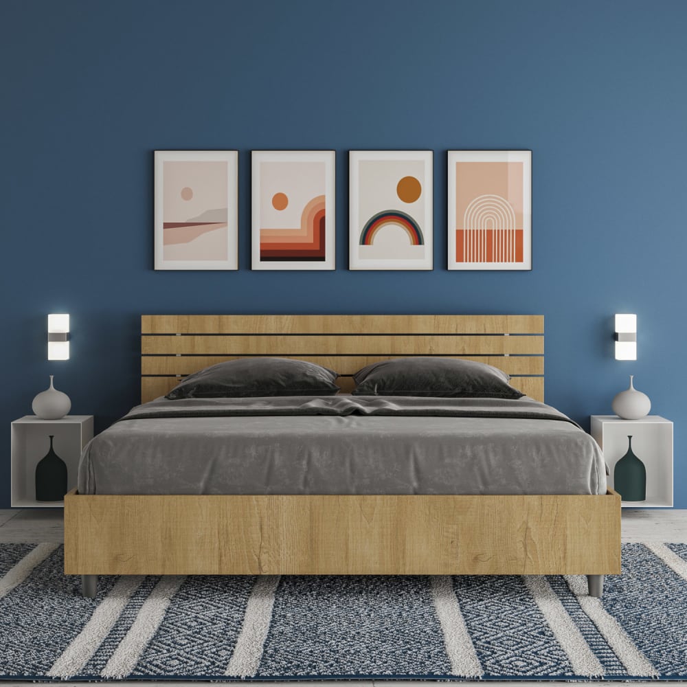 Letto matrimoniale senza rete 160x190 effetto legno quercia -