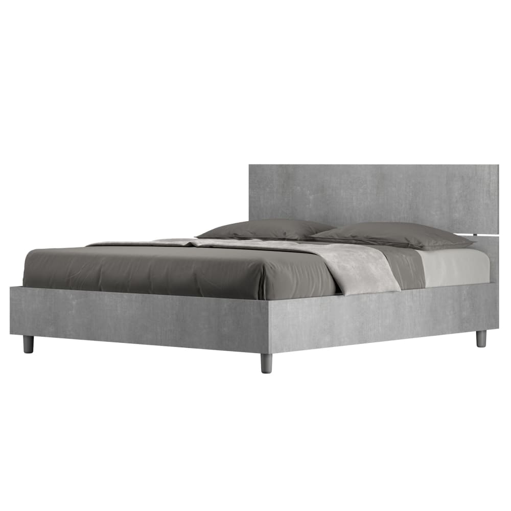 Lit coffre 160x190 tête de lit droite effet bois gris béton