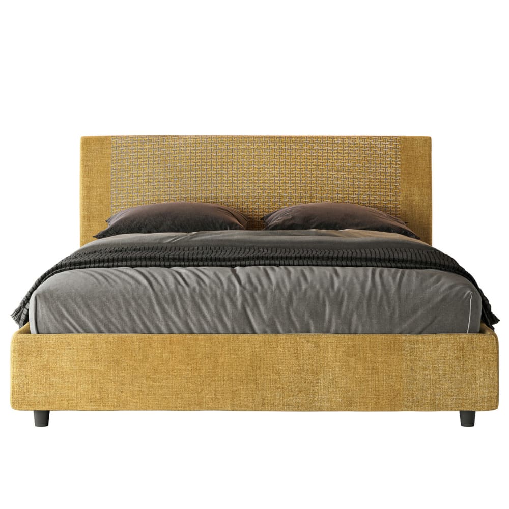 Letto matrimoniale contenitore 160x190 tessuto Labirinto 06 giallo - Modello Contemporaneo - Tessuto