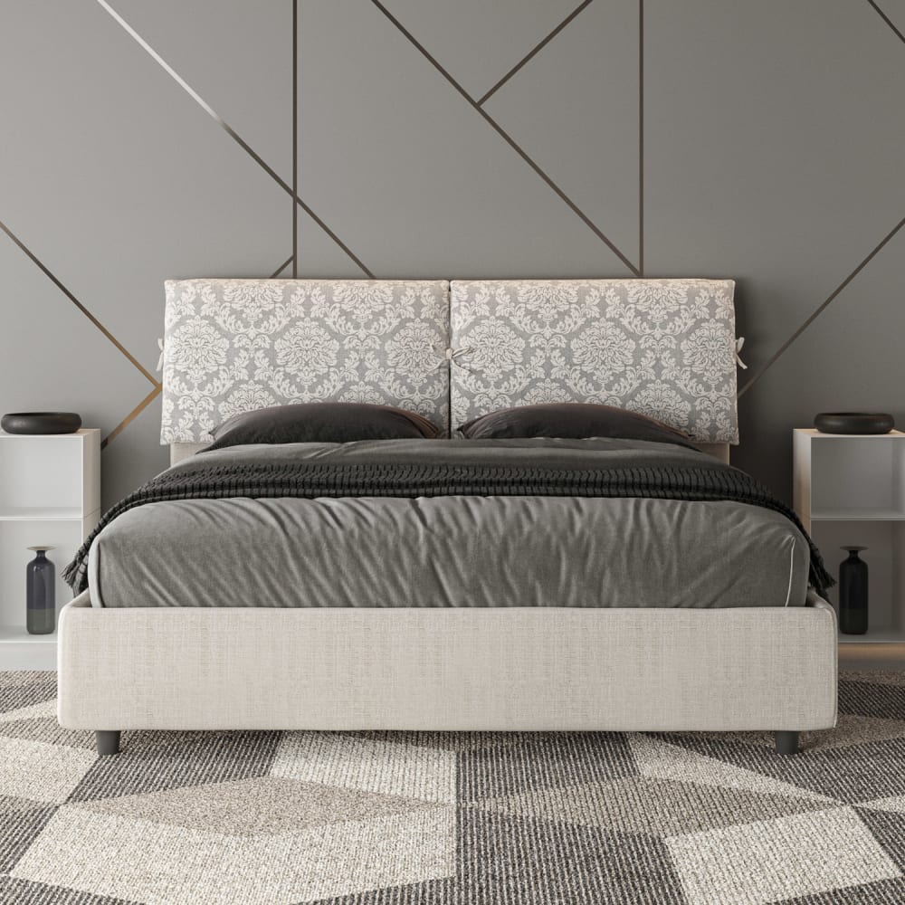Letto matrimoniale con rete 160x190 tessuto Agata 1 bianco -