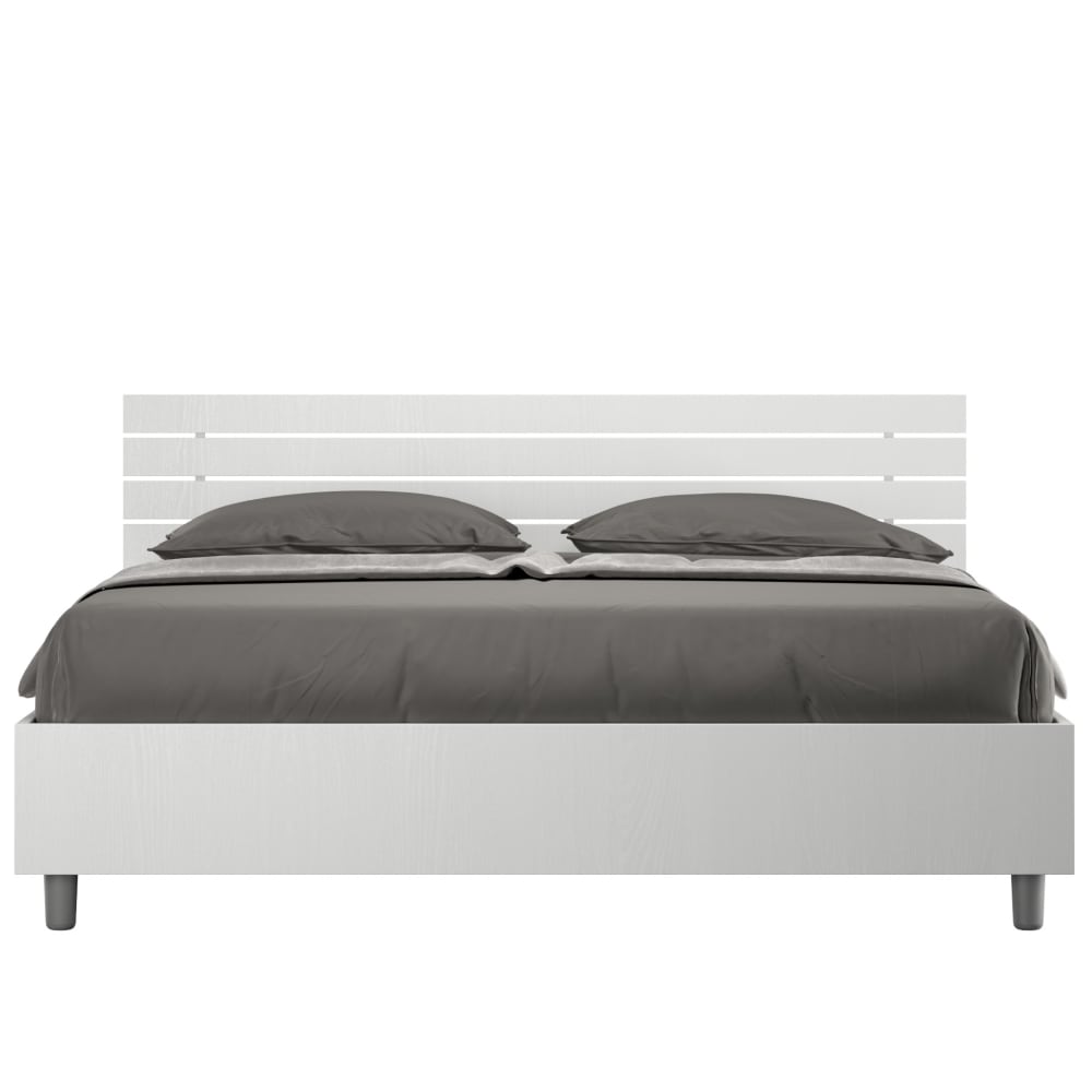 Lit sans sommier 160x190 tête de lit inclinée effet bois frêne blanc