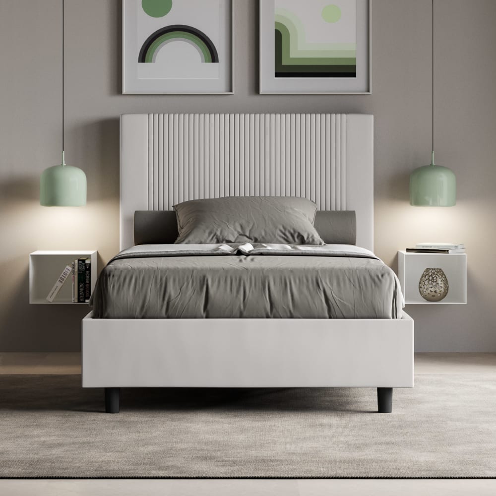 Letto matrimoniale francese senza rete 140x210 similpelle bianco