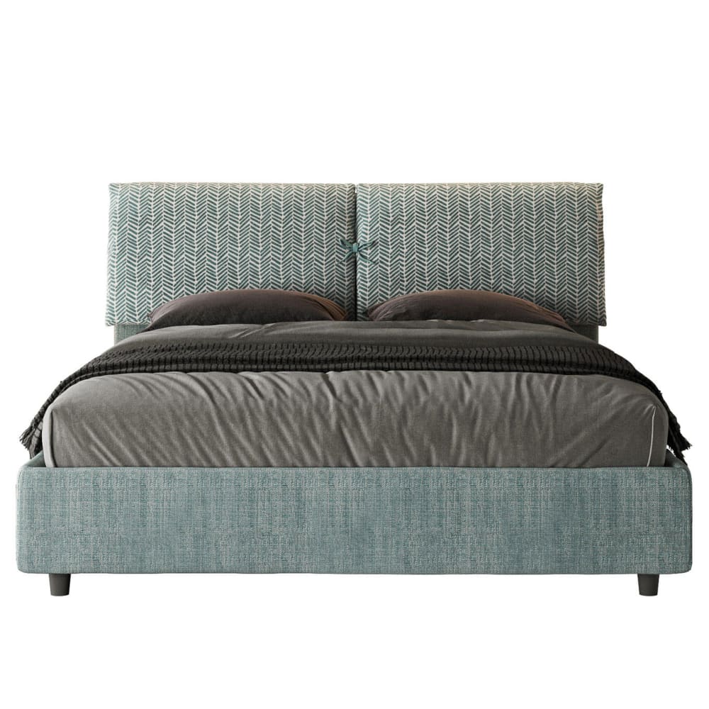 Letto matrimoniale contenitore 160x190 tessuto Aragona 7 azzurro - Modello Contemporaneo - Tessuto