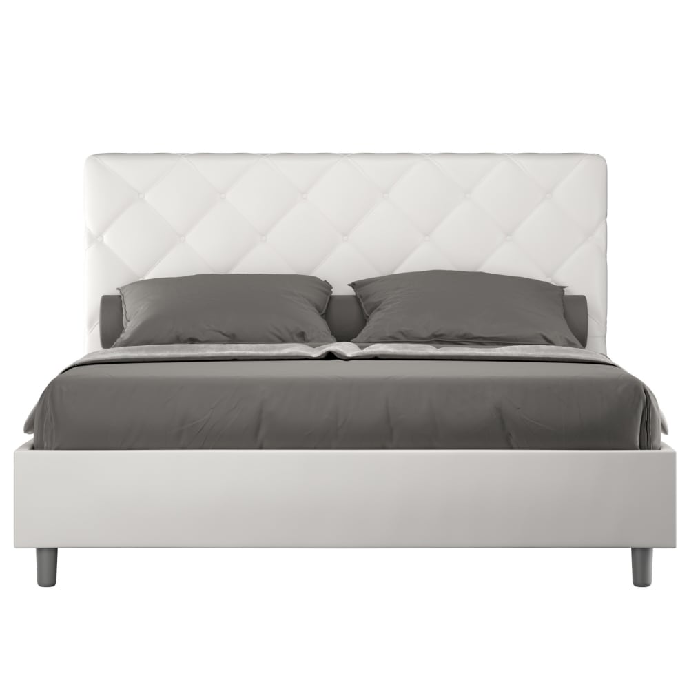 Letto matrimoniale senza rete 160x210 similpelle bianco - Modello Contemporaneo - Bianco - PVC - Cloruro di polivinile