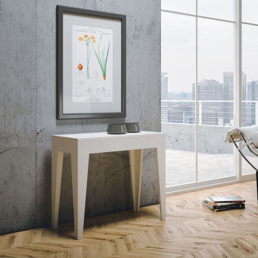 Ausziehbarer Konsolentisch 90x42/302cm in Holzoptik Esche weiß -