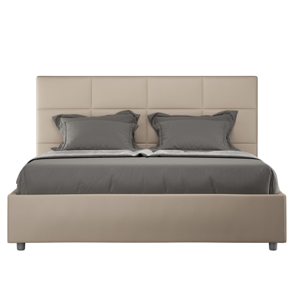 Letto matrimoniale con rete 160x200 similpelle tortora - Modello Contemporaneo - Talpa - PVC - Cloruro di polivinile