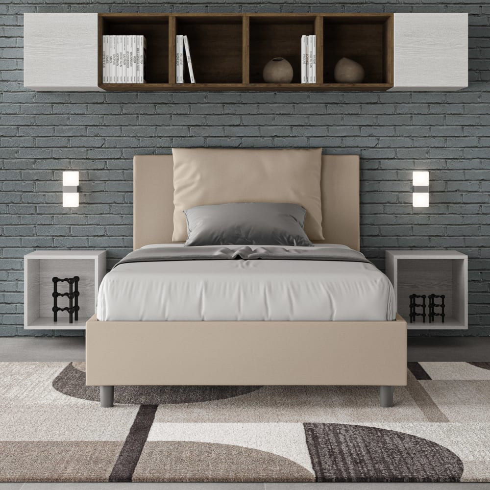 Letto una piazza e mezza senza rete 120x190 similpelle tortora -