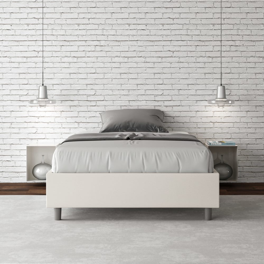 Letto una piazza e mezza senza rete 120x190 similpelle bianco -