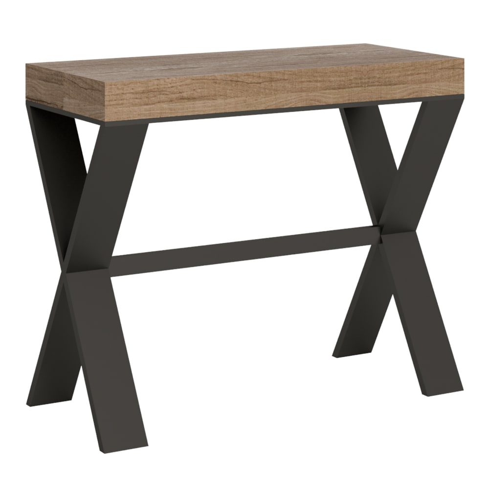 Itamoby Ausziehbarer Konsolentisch 90x40/300cm in Holzoptik Eiche Natur, Eisen style modern Braun Spanplatte