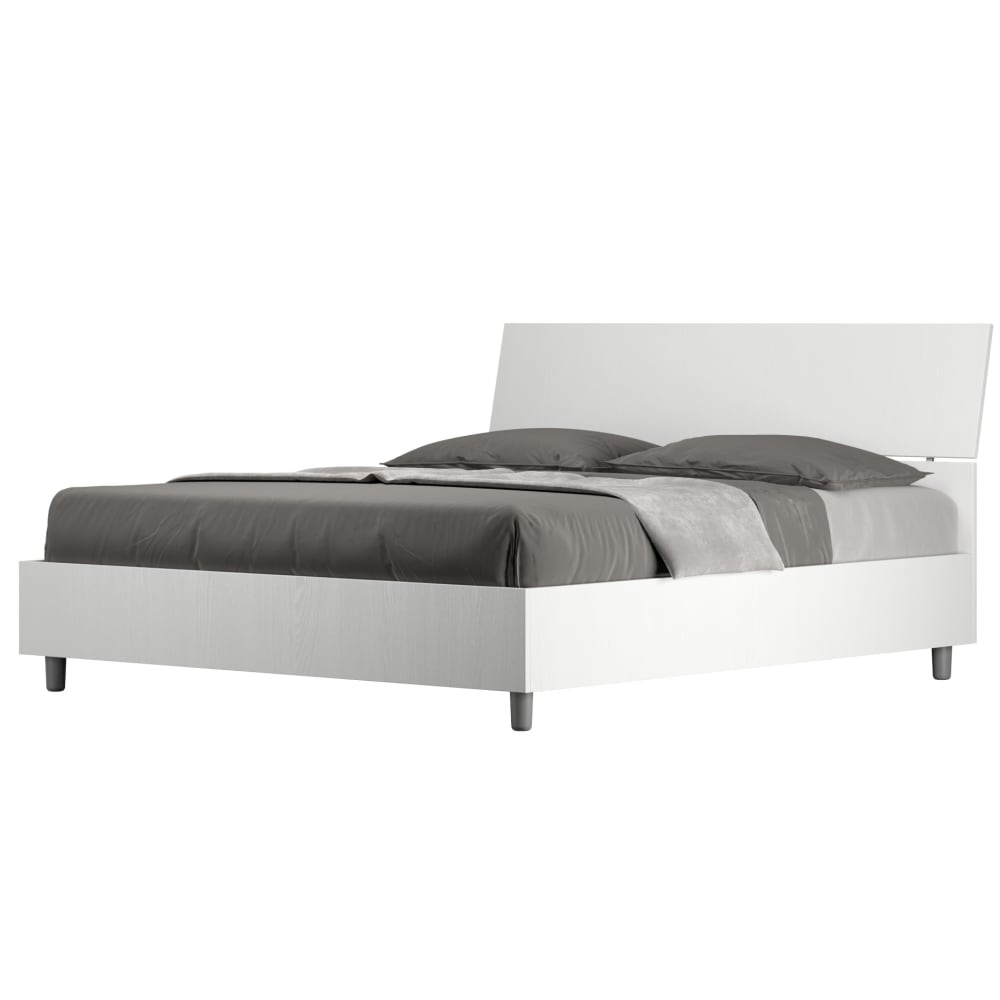Letto matrimoniale contenitore 160x190 effetto legno bianco frassino - Modello Contemporaneo - Bianco - Pannello di particelle