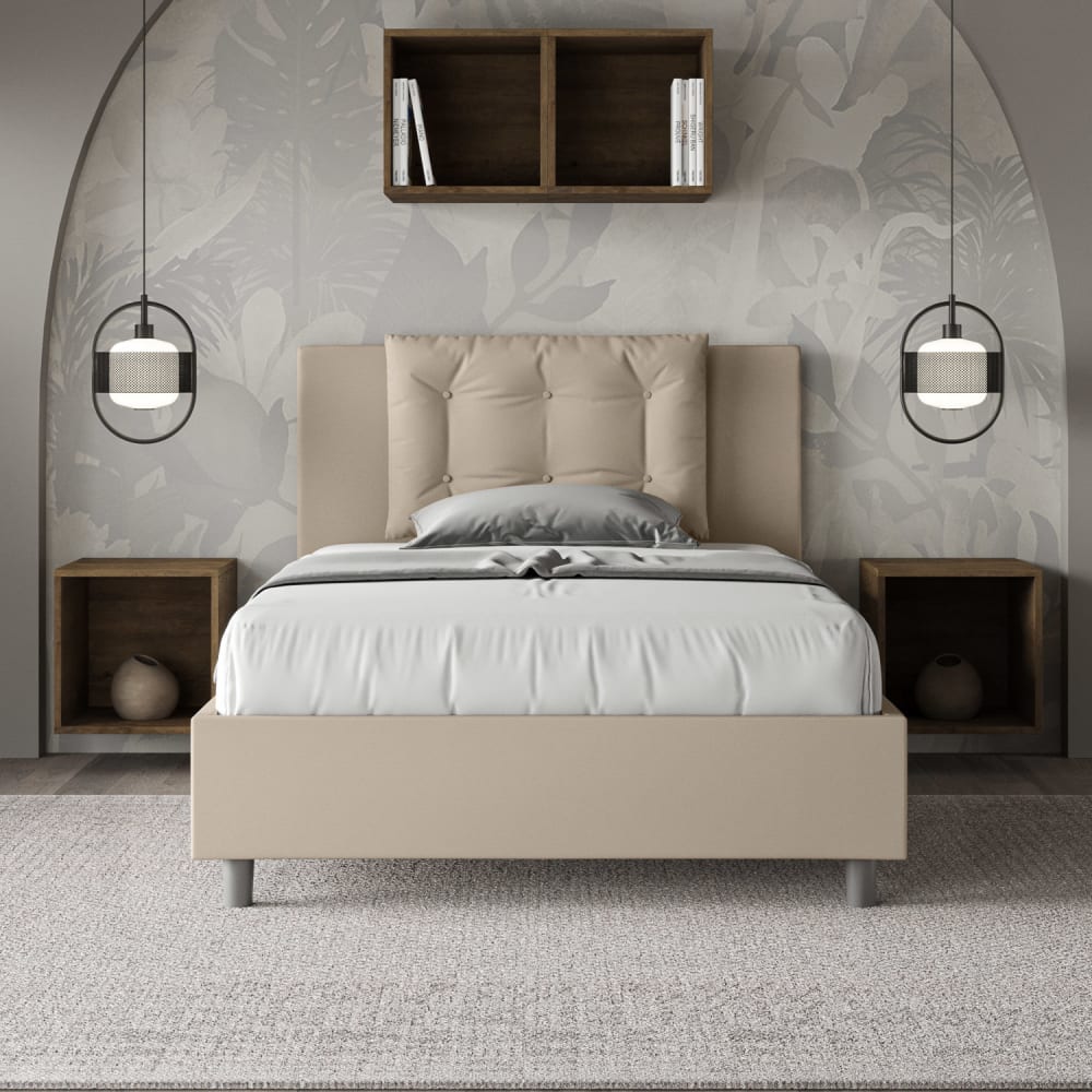 Letto una piazza e mezza senza rete 120x210 similpelle tortora -