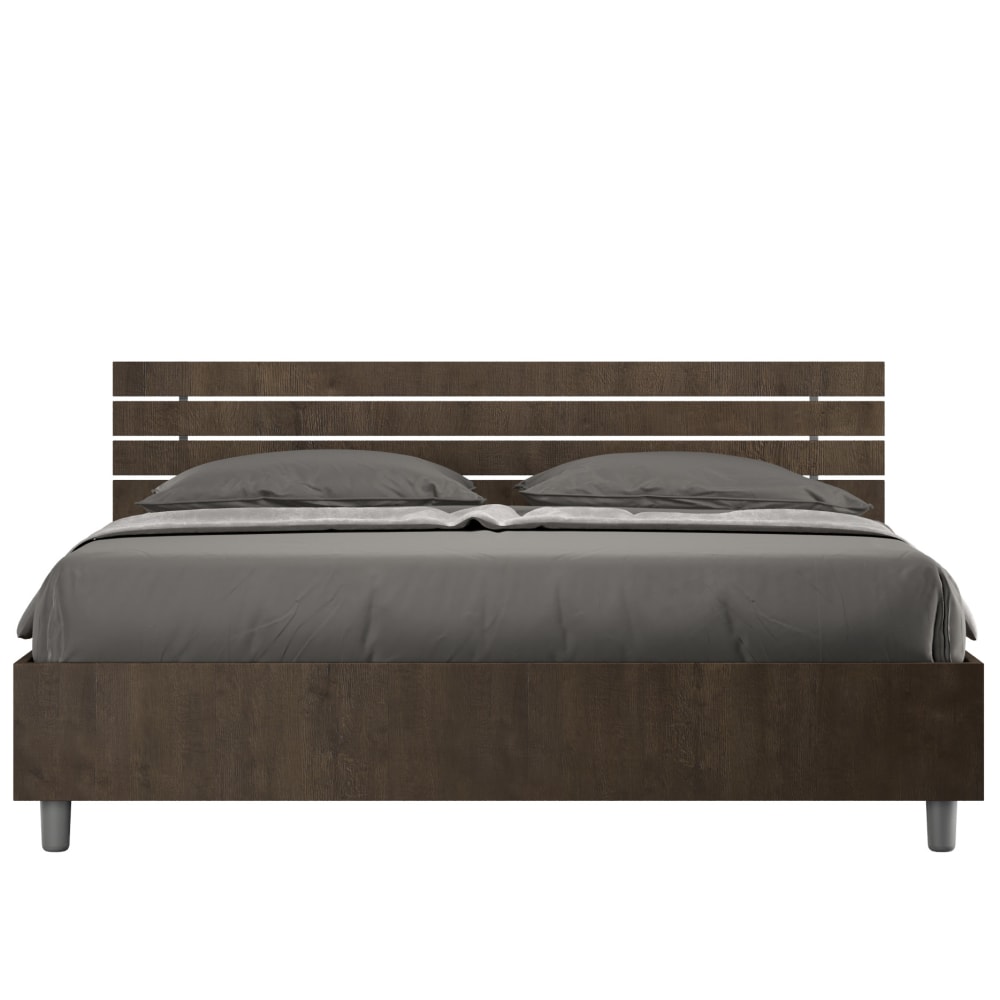 Lit coffre 160x190 tête de lit inclinée effet bois noyer