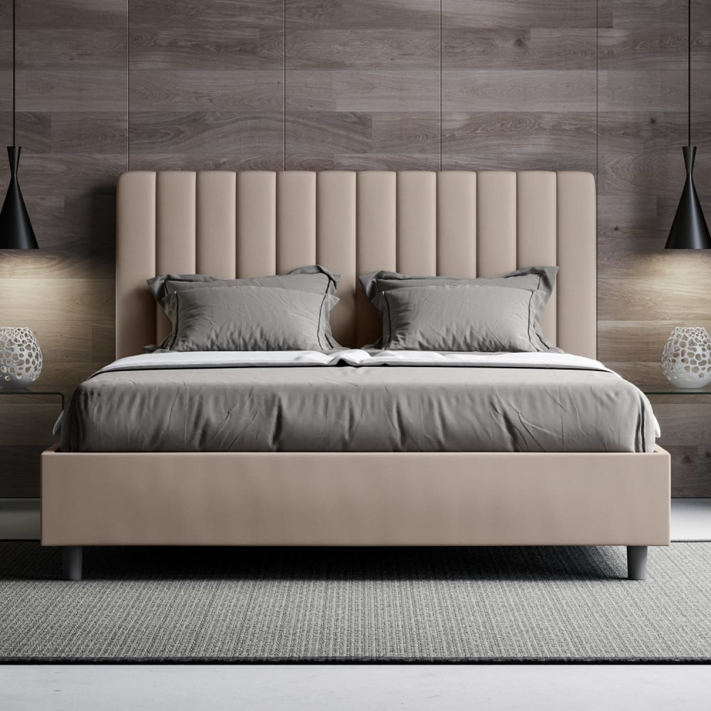 Letto matrimoniale con rete 160x200 similpelle tortora - Ityhome