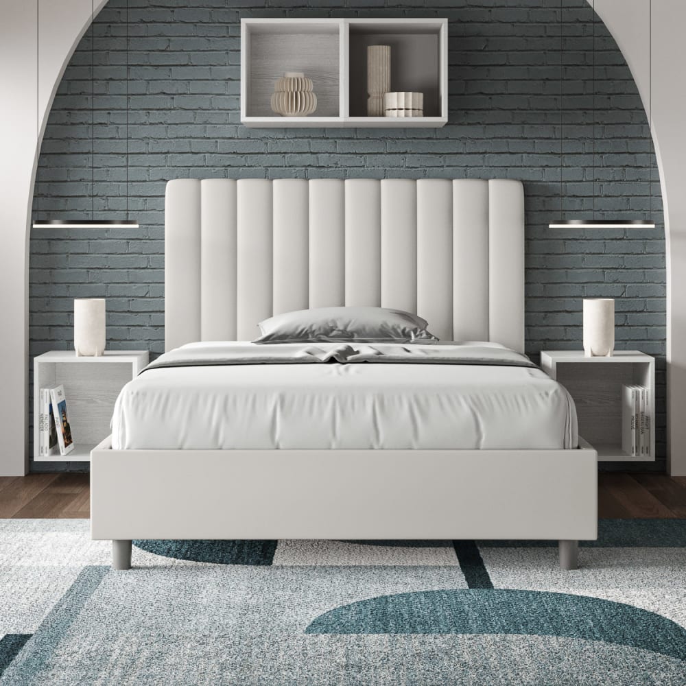 Letto matrimoniale francese con rete 140x190 similpelle bianco -
