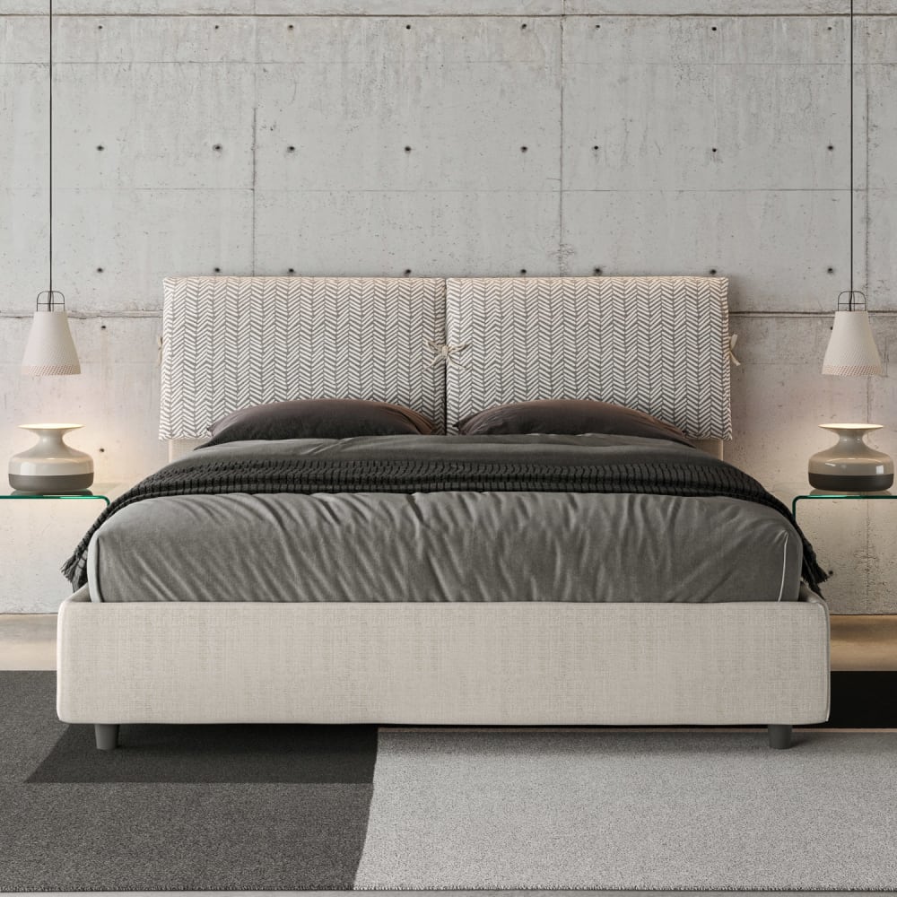 Letto matrimoniale contenitore 160x190 tessuto Aragona 1 bianco -