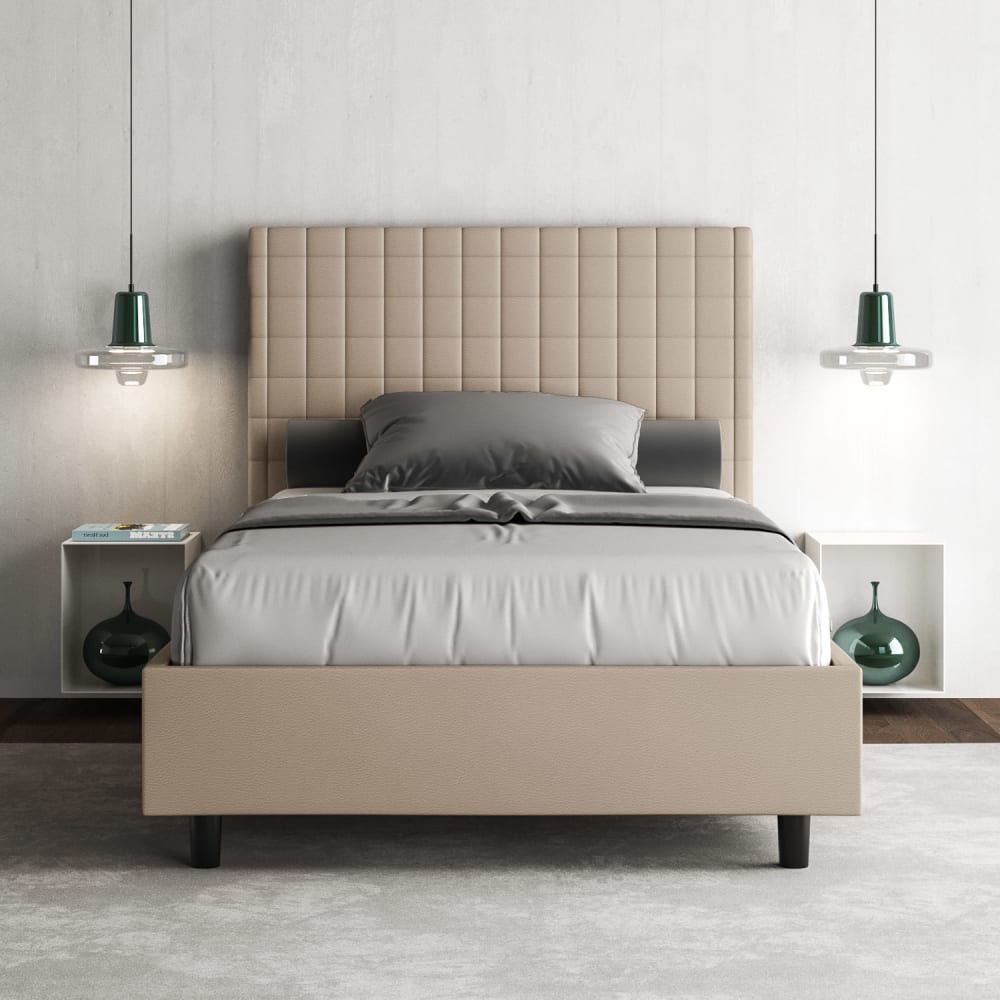 Letto matrimoniale francese senza rete 140x200 similpelle tortora