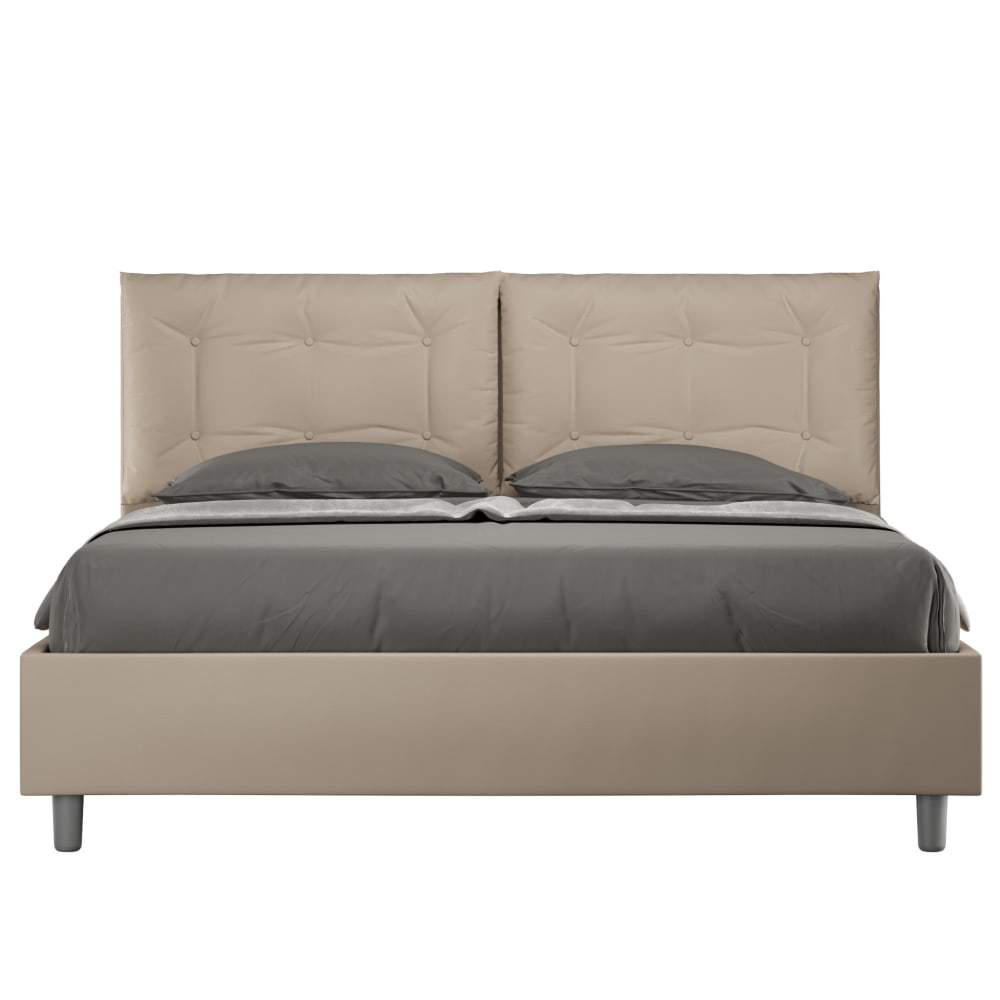 Ityhome Gepolstertes Bett mit Lattenrost 160x190 Kunstlederbezug Taubengrau style modern Taupe Pvc - Polyvinlychlorid
