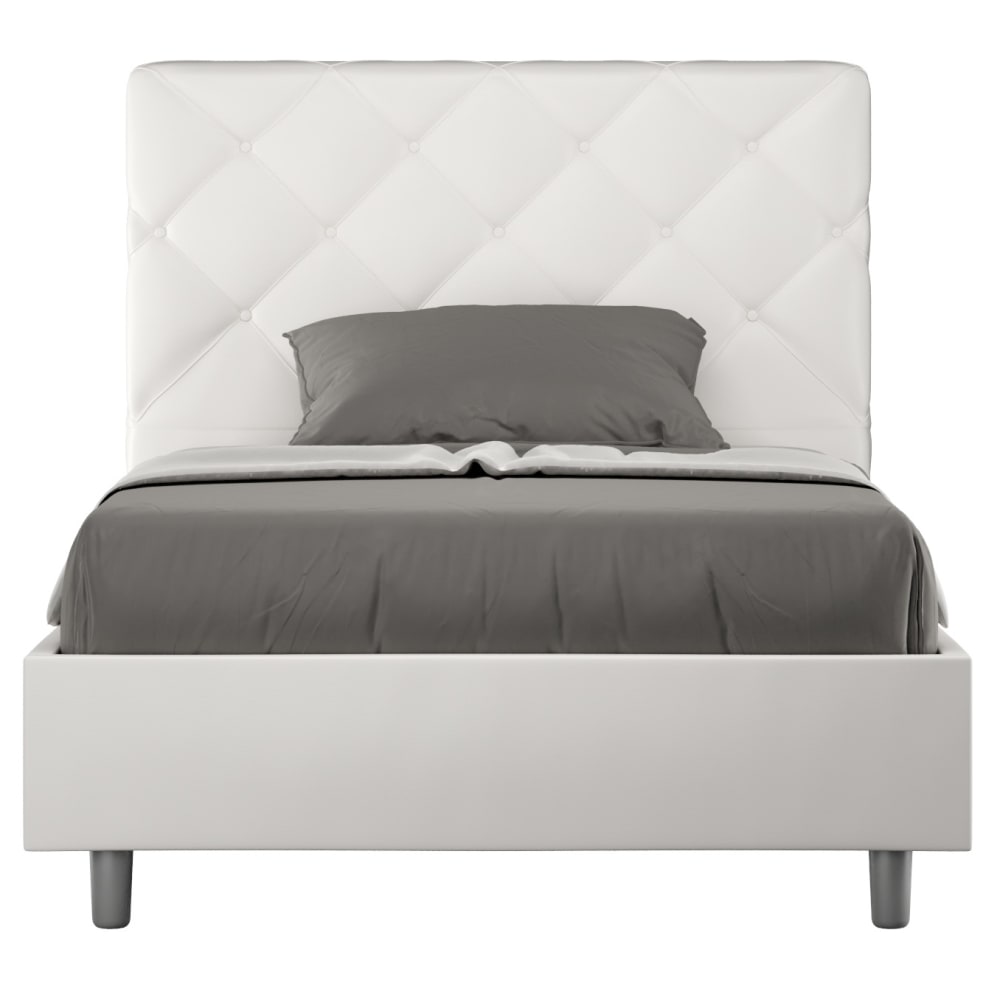 Lit coffre rembourré 120x200 similicuir blanc