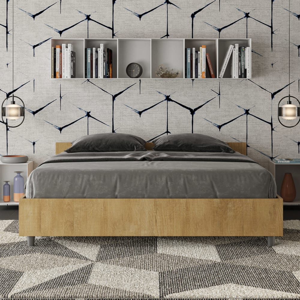 Letto matrimoniale senza rete 160x190 effetto legno quercia -
