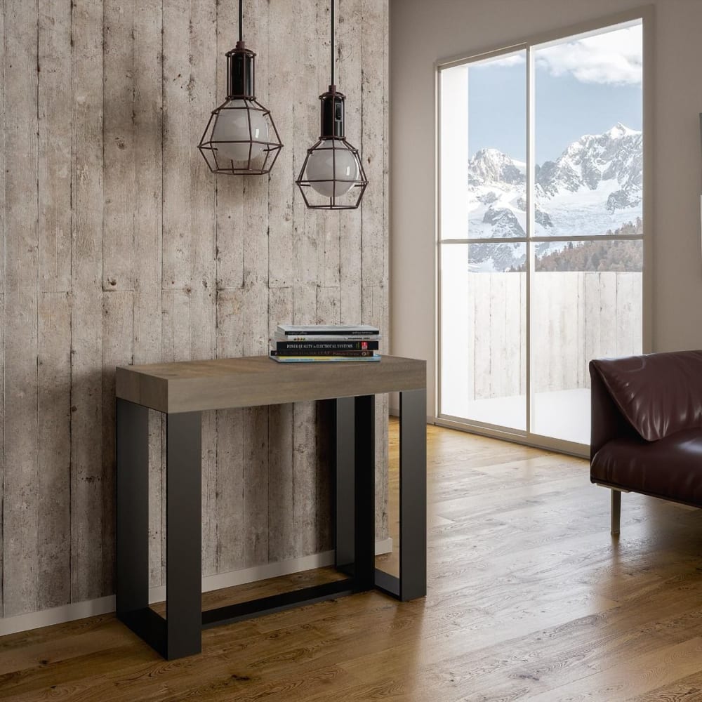 Ausziehbarer Konsolentisch 90x40/196cm in Holzoptik Nussbaum,