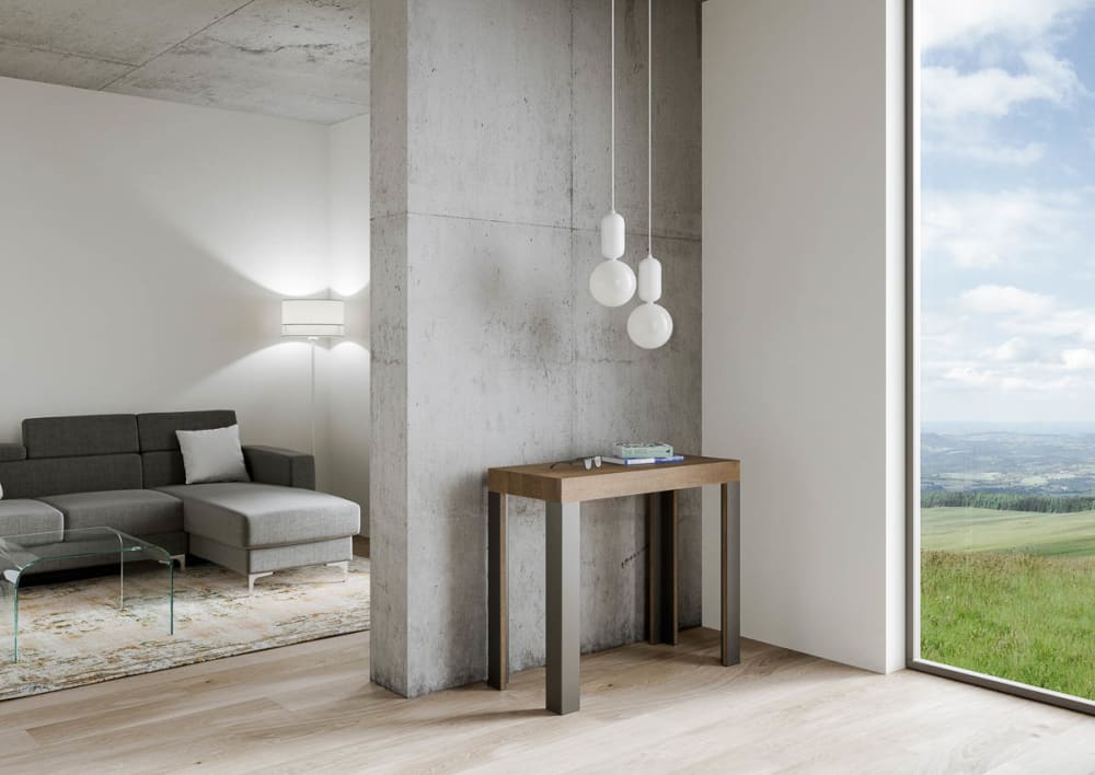 Ausziehbarer Konsolentisch 90x40/196cm in Holzoptik Nussbaum,