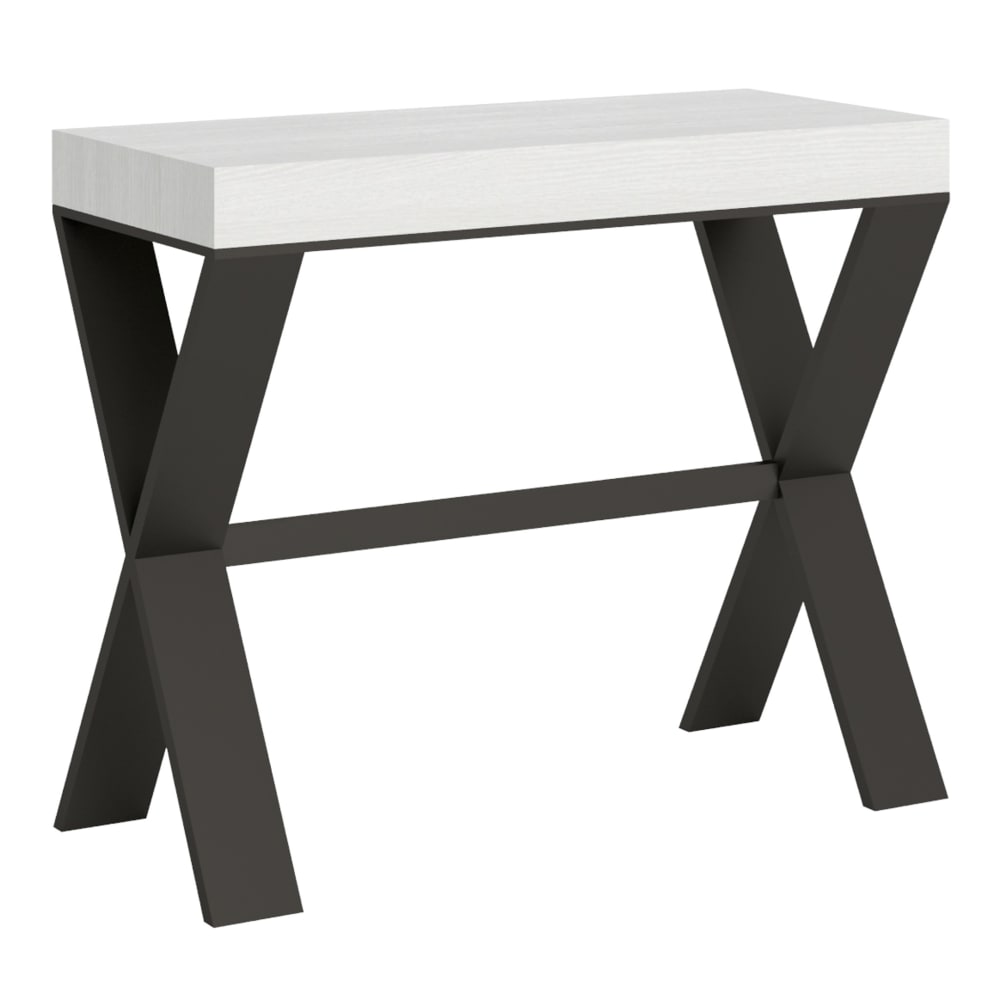 Itamoby Ausziehbarer Konsolentisch 90x40/196cm in Holzoptik Esche weiß, Eisen style modern - Spanplatte
