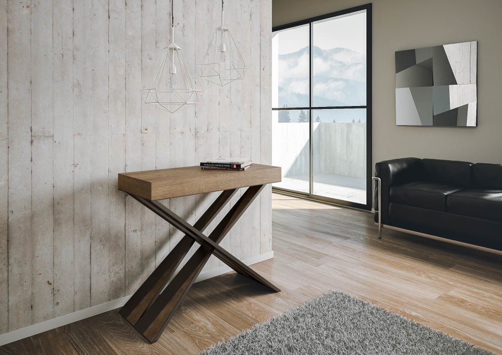 Ausziehbarer Konsolentisch 90x40/196cm in Holzoptik Nussbaum,