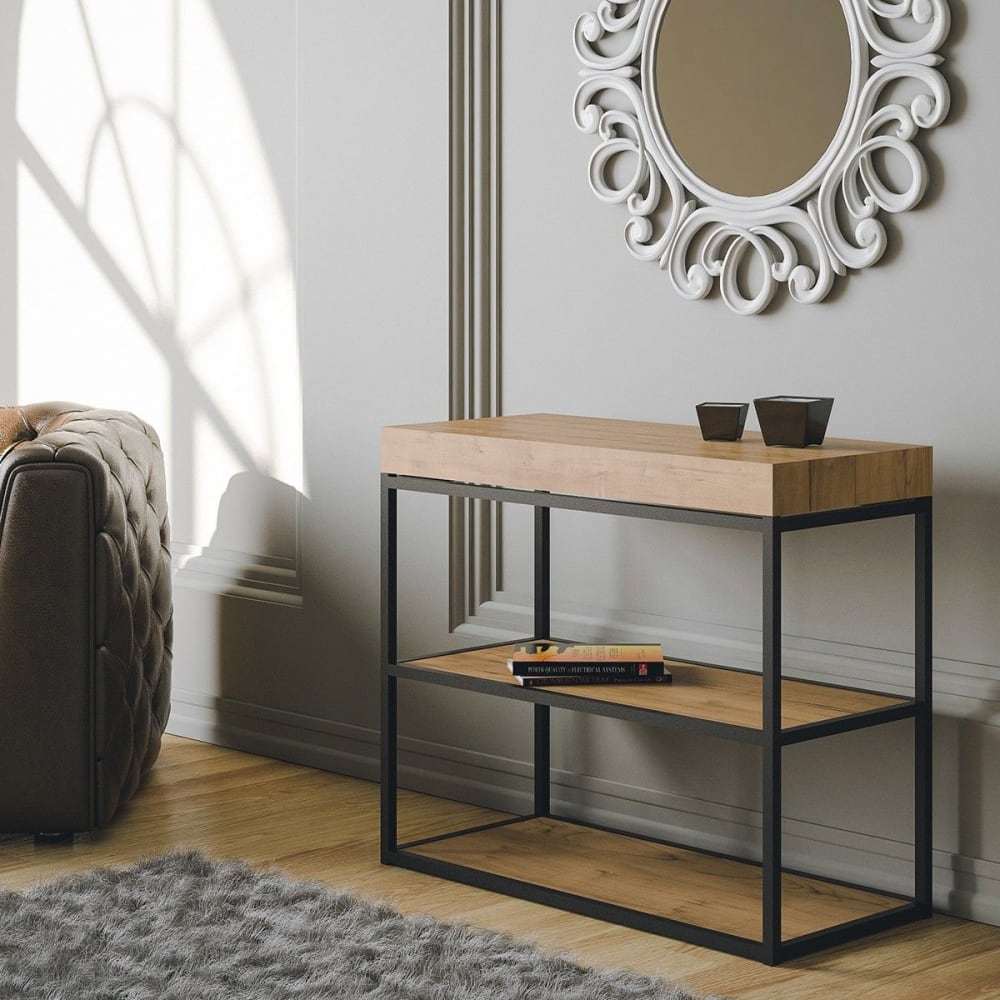 Console extensible effet bois chêne nature 90x40/196 cm