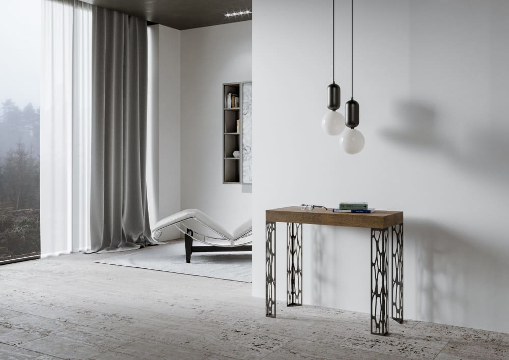 Ausziehbarer Konsolentisch 90x40/196cm in Holzoptik Nussbaum,