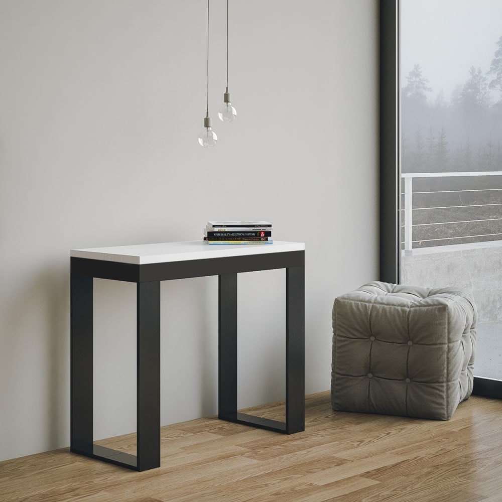 Ausziehbarer Konsolentisch 90x40/300cm in Holzoptik Esche weiß,