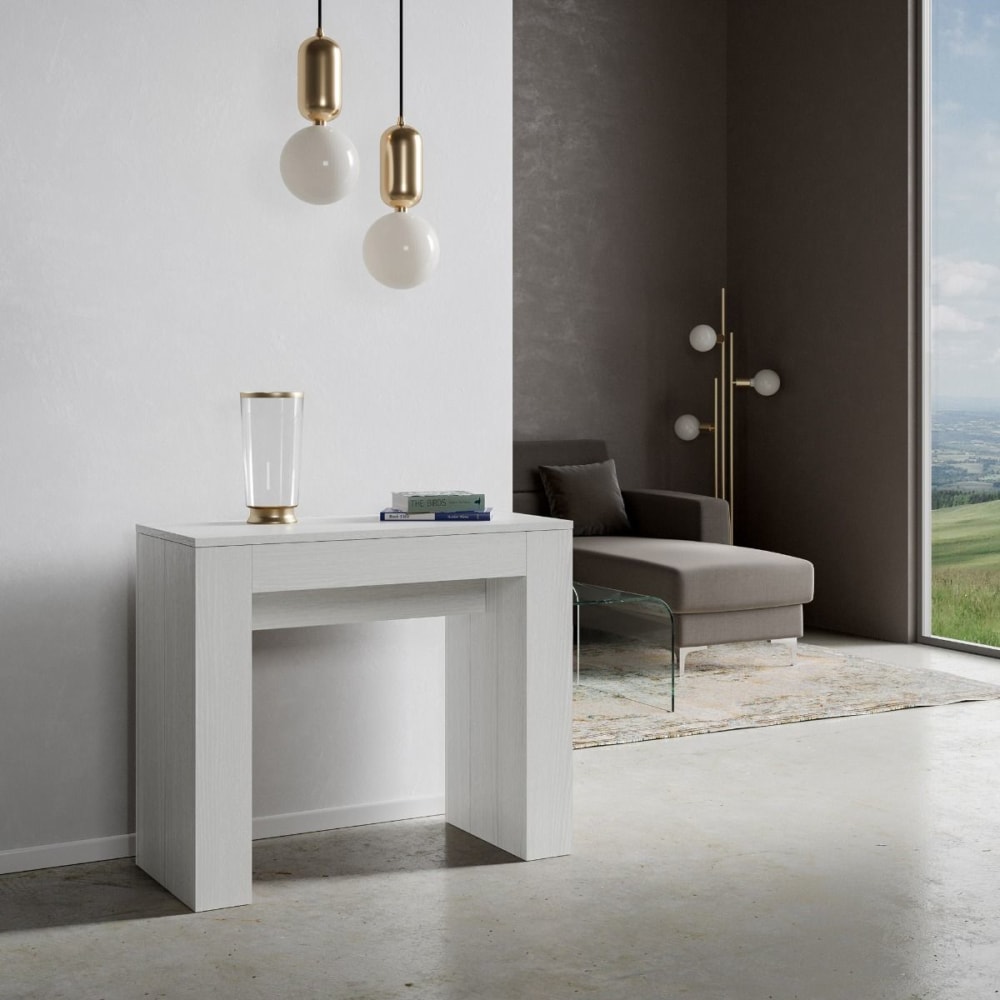 Console extensible effet bois frêne blanc 90x42/198 cm