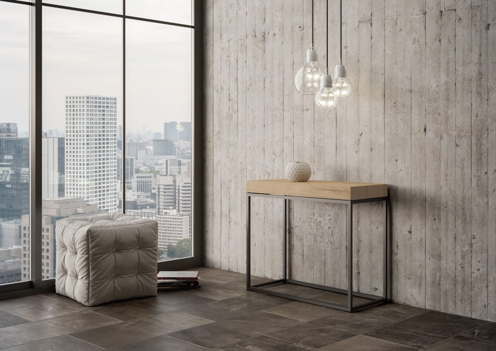 Console extensible effet bois chêne nature 90x40/196 cm