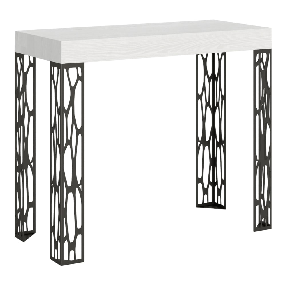 Itamoby Ausziehbarer Konsolentisch 90x40/196cm in Holzoptik Esche weiß, Eisen style modern - Spanplatte