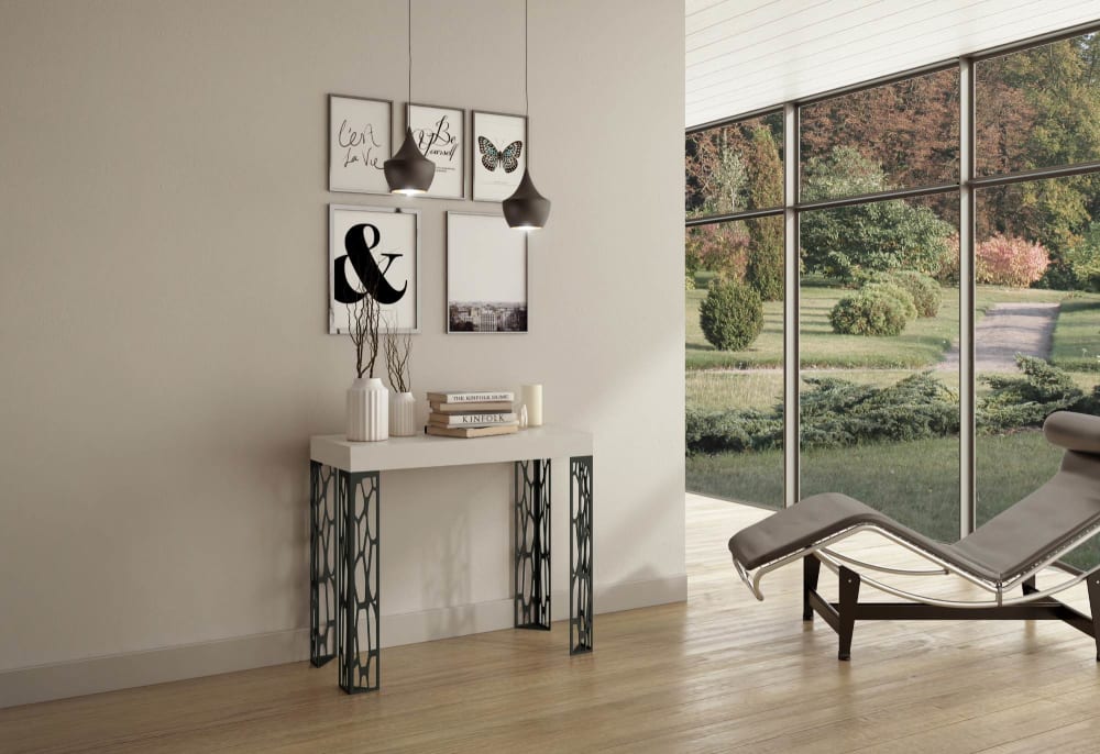 Ausziehbarer Konsolentisch 90x40/196cm in Holzoptik Esche weiß,